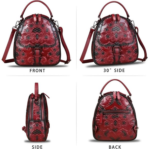 Womens Red Genuine Leather Satchel - Picture 4 of 7